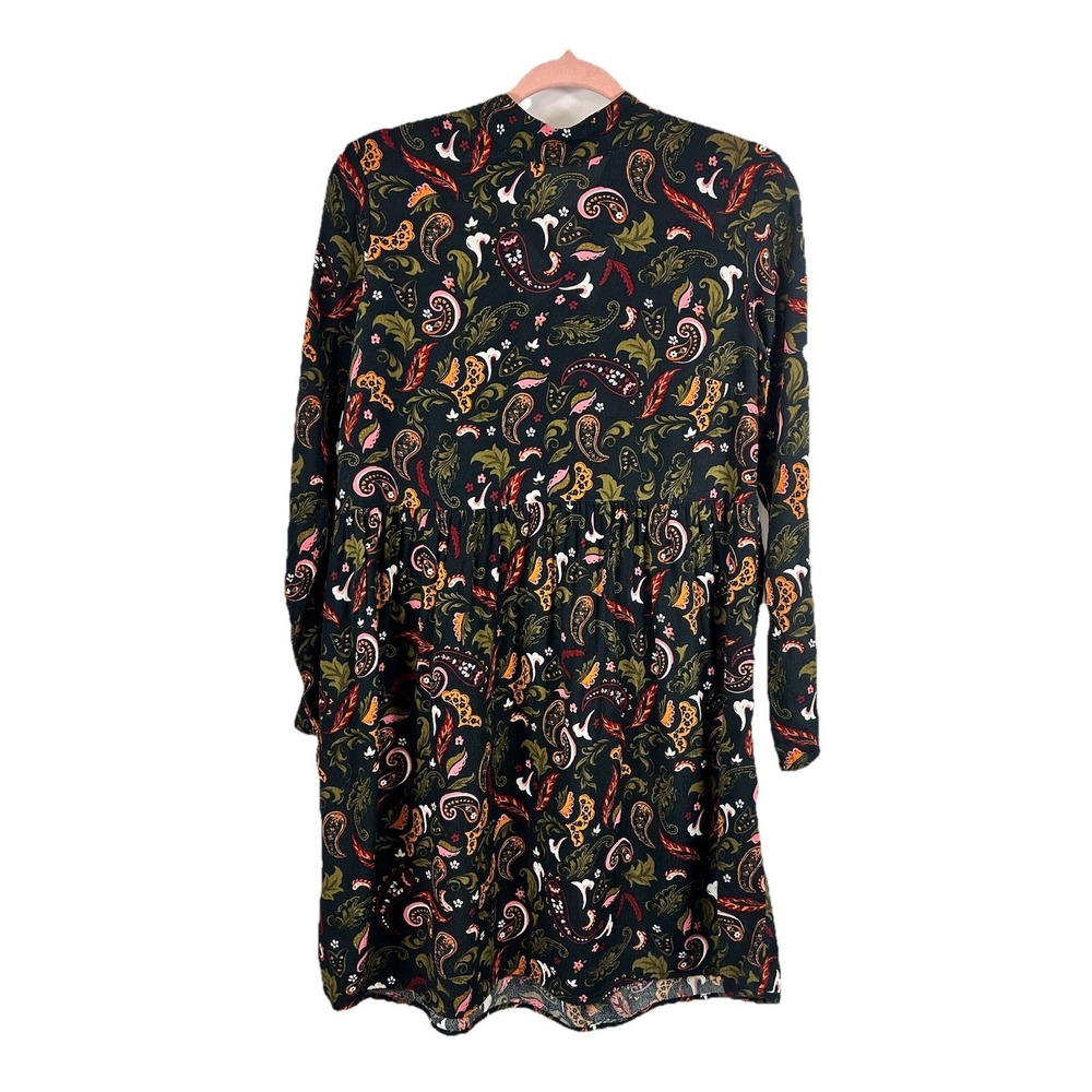MNG Basics Paisley Tie Neck Dress Sz 4 S‎ Viscose Boho Dark Cottage Indie Sleaze